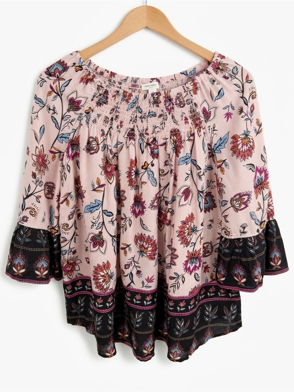 Beachlunchlounge Floral Smocked Off-Shoulder Modal Boho Blouse - Size Small